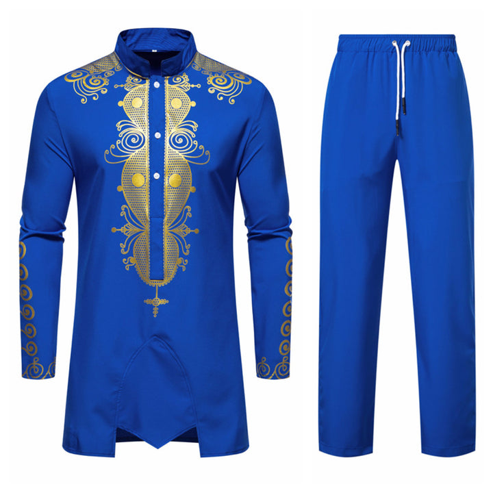 Herren Lange Tunika mit Stehkragen und goldverziertem Ornament Drune