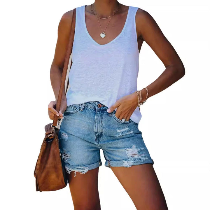 Damen Jeansshorts im lässigen Destroyed-Look mit umschlagenem Saum und hoher Taille Drune