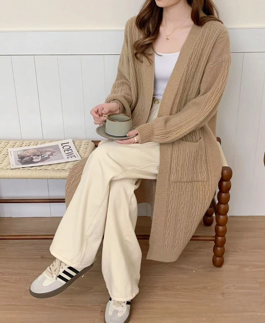 Damen Gemütliche Strickjacke mit Taschen Drune