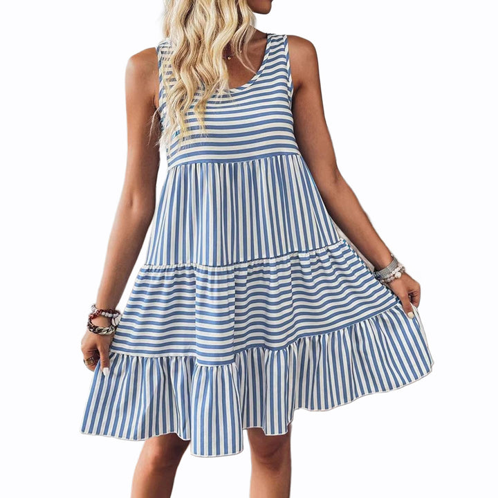 Damen Freizeitkleid mit modischem Streifenmuster und Rüschensaum Drune