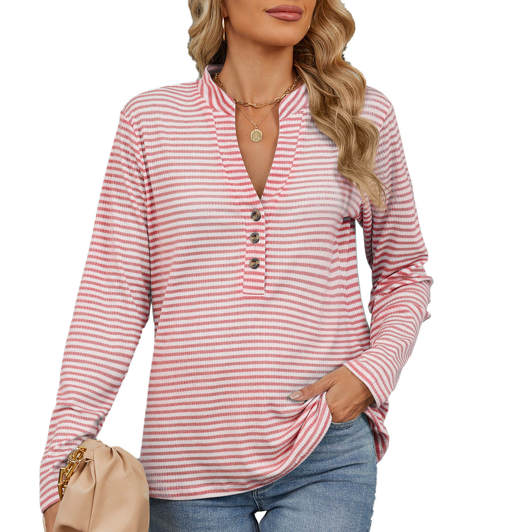 Damen Langarmshirt mit Knopfleiste und strukturierter Oberfläche Drune