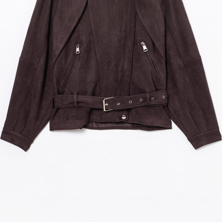 Damen Elegante Wildlederjacke mit modischen Schnallen und praktischen Taschen Drune