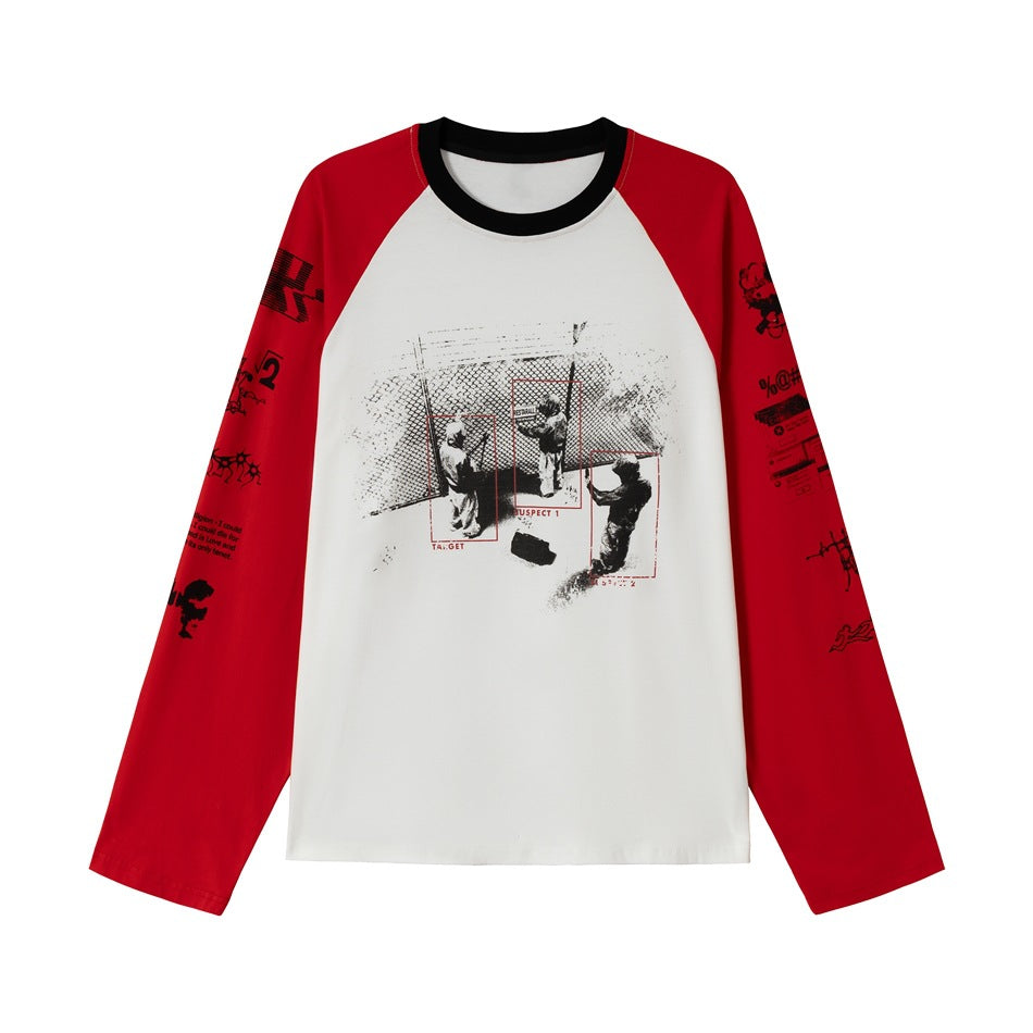 Unisex Raglan-Langarmshirt mit kontrastärmeln, Rundhals und urbanem Fotoprint Drune