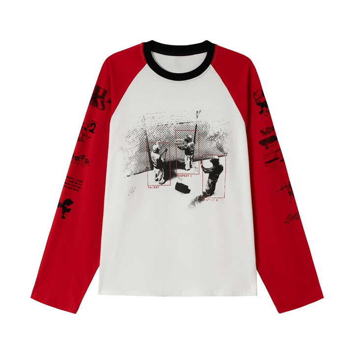 Unisex Raglan-Langarmshirt mit kontrastärmeln, Rundhals und urbanem Fotoprint Drune