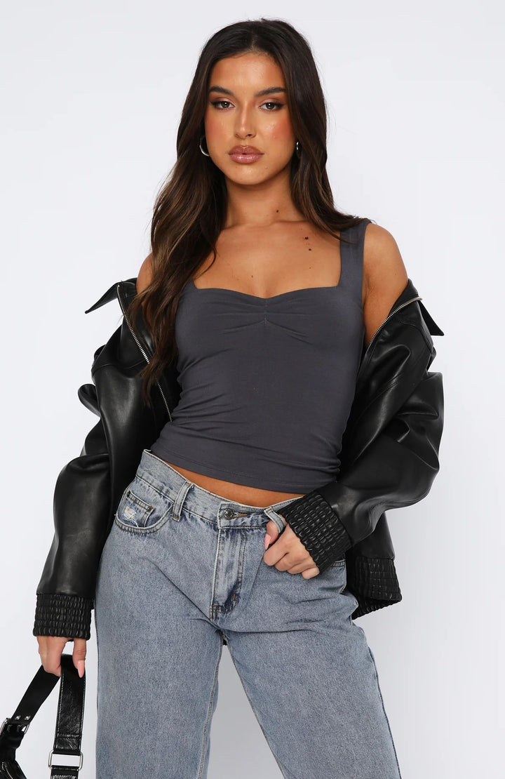 Damen Crop-Top mit gerafftem Detail und quadratischem Ausschnitt Drune