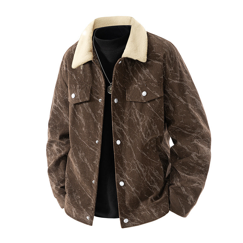 Men's  ribbed corduroy sherpa-collar snap trucker jacket Drune