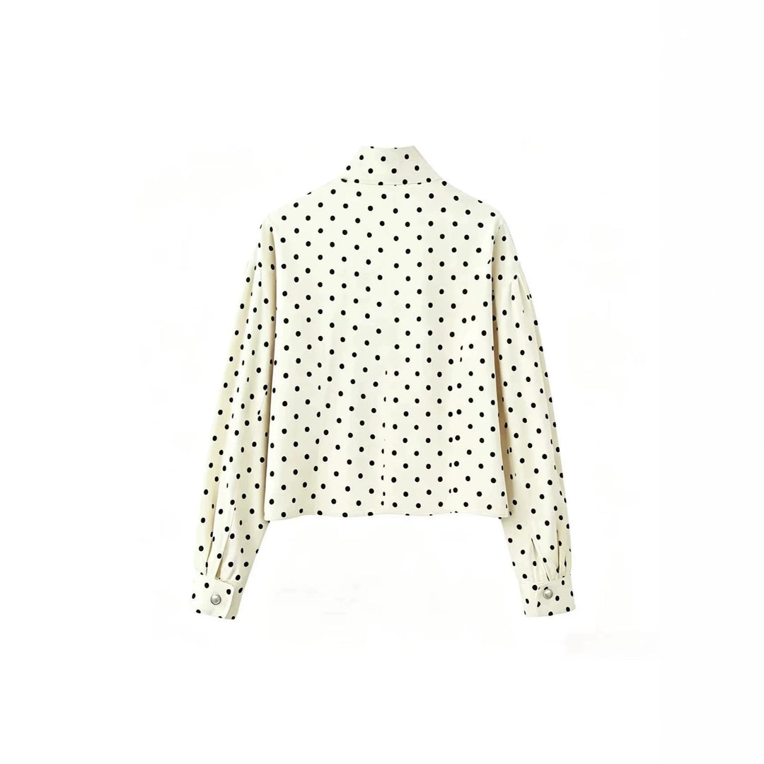 Damen Gepunktete Cropped-Jacke mit Stehkragen, Ballonärmeln und Druckknöpfen Drune