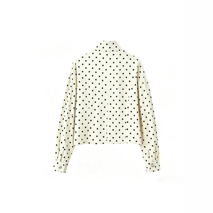 Damen Gepunktete Cropped-Jacke mit Stehkragen, Ballonärmeln und Druckknöpfen Drune