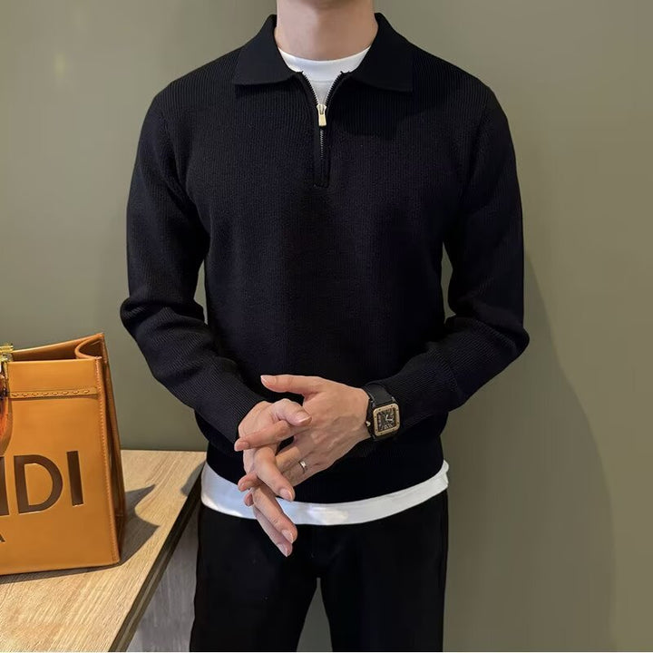 Herren Elegantes Pullover mit Stehkragen und Reißverschluss Drune