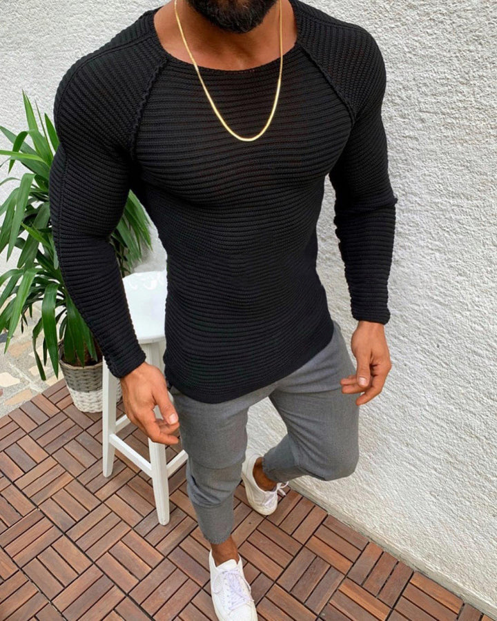 Herren eng anliegendes Strickoberteil mit atmungsaktiver Textur und modischem Design Drune