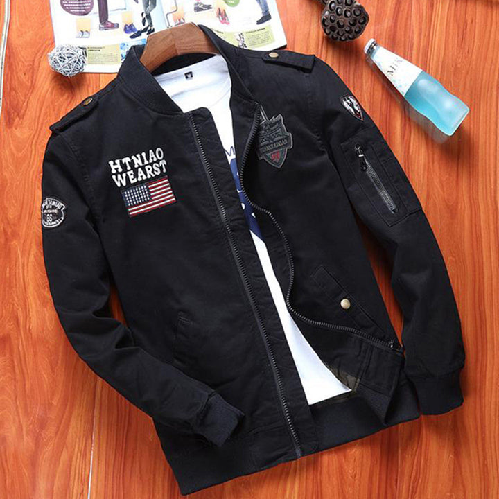 Herren Utility-Bomberjacke mit Badge-Applikationen, Ärmeltasche und Rippbündchen Drune