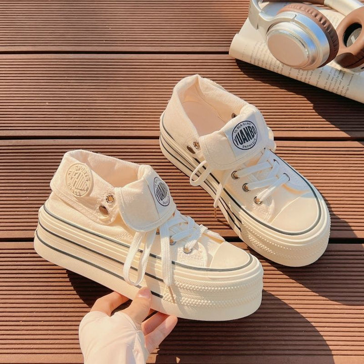 Damen Hochplatform Sneakers mit modischem Stoff-Obermaterial und lockerer Schnürung Drune