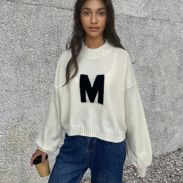 Damen Sweater mit auffälligem Buchstabendesign und lockerer Passform Drune