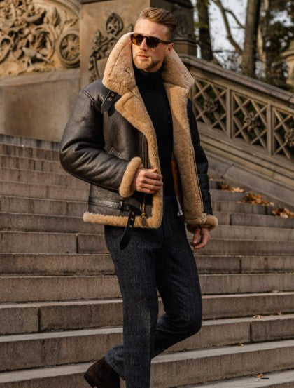 Herren Lammfelljacke mit Taschen und robustem Material Drune