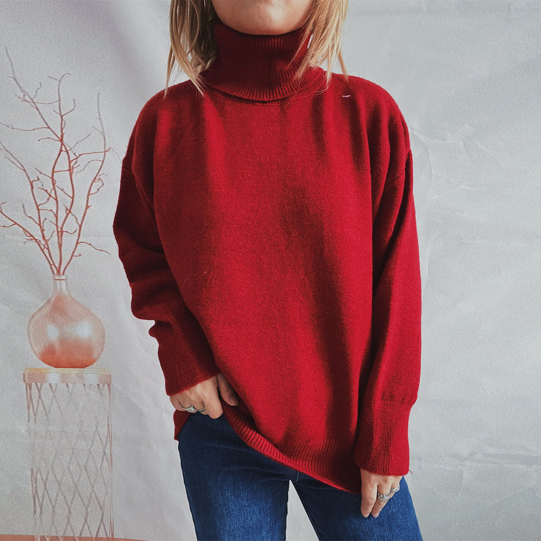 Damen Grobstrickpullover mit hohen Kragen und lockerer Passform Drune
