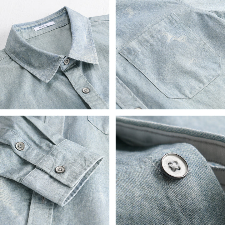 Herren Denim-Overshirt mit Used‑Effekt und Brusttasche Drune