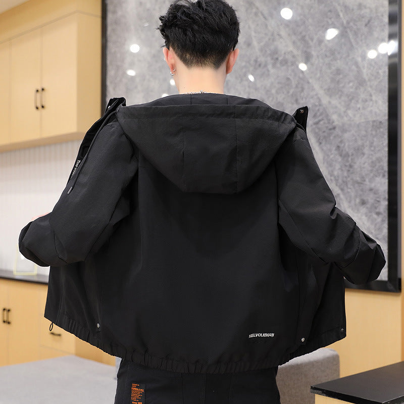 Herren leichte wind- und wasserabweisende Kapuzen-Utility-Jacke mit verdecktem Reißverschluss Drune