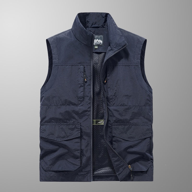 Herren Utility‑Weste mit Multi‑Taschen, Stehkragen & atmungsaktivem Mesh‑Futter Drune