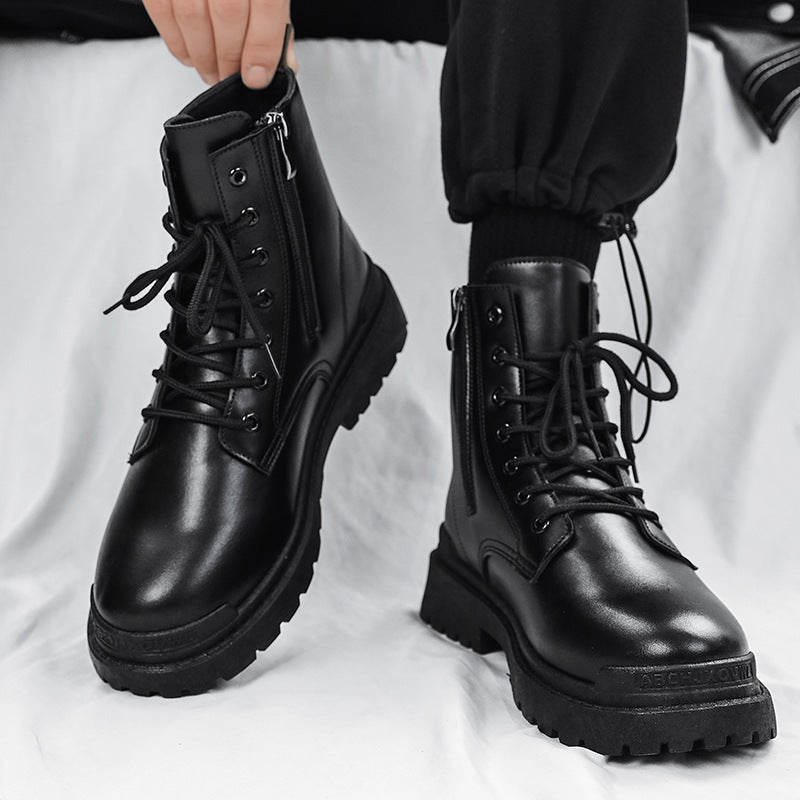 Damen Chunky Combat-Stiefel mit Reißverschluss, profilierter Gummisohle und Schnürung Drune
