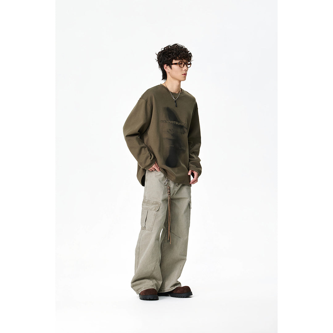 Unisex Oversize-Langarmshirt mit surrealem Photoprint und gerippten Bündchen Drune