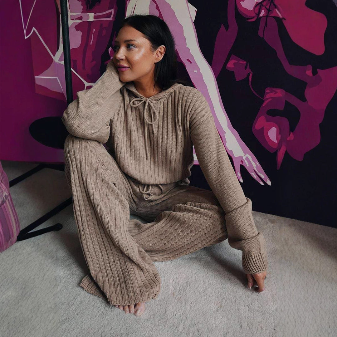 Damen Relaxed Fit Strickanzug mit hohen Bündchen und Kapuze Drune