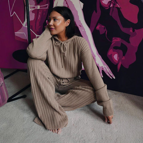 Damen Relaxed Fit Strickanzug mit hohen Bündchen und Kapuze Drune