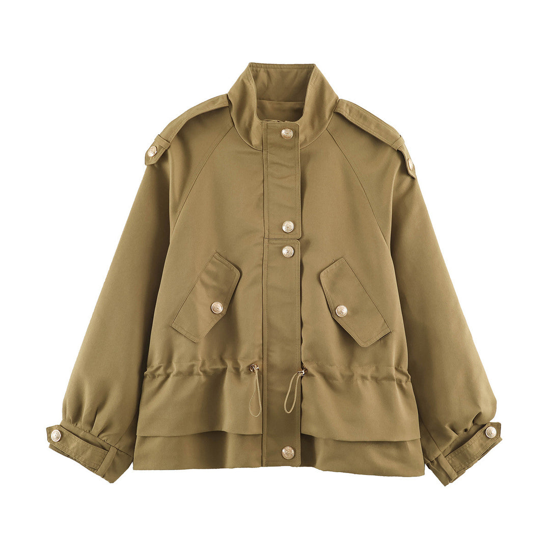 Damen Taillierbare Utility-Jacke mit Stehkragen, Schulterklappen und Pattentaschen Drune