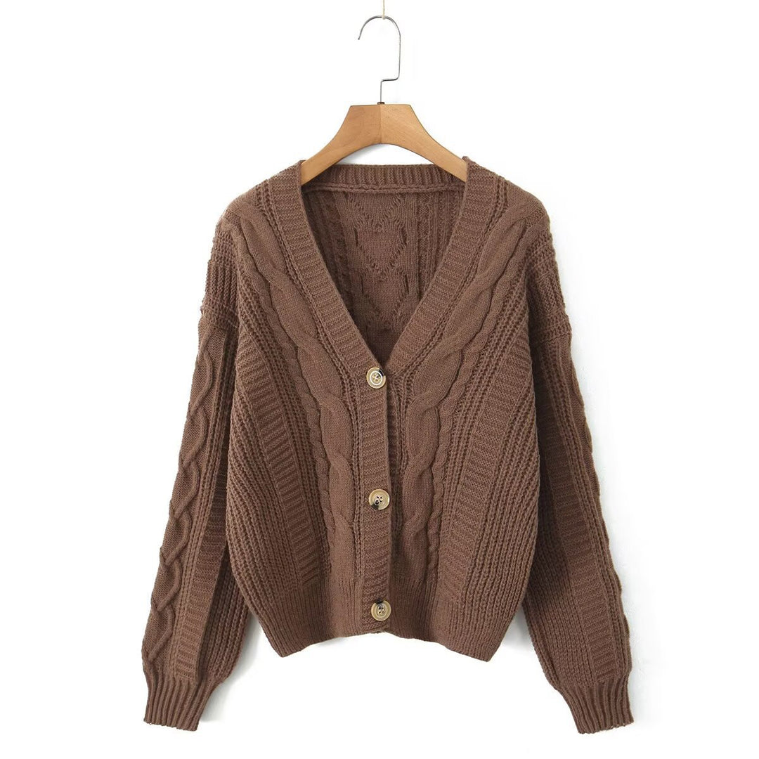 Damen kuschelige Strickjacke mit V-Ausschnitt Drune