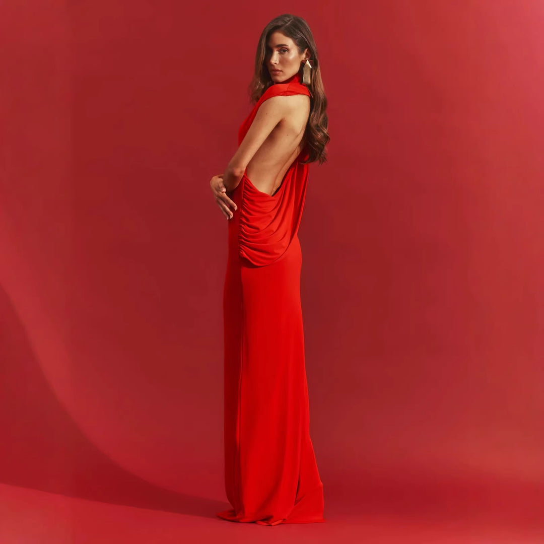 Damen figurbetontes Abendkleid mit elegantem Halsteinsatz Drune
