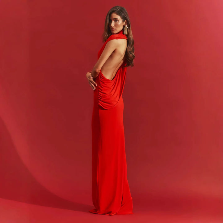 Damen figurbetontes Abendkleid mit elegantem Halsteinsatz Drune
