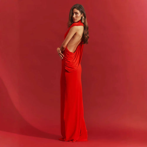 Damen figurbetontes Abendkleid mit elegantem Halsteinsatz Drune