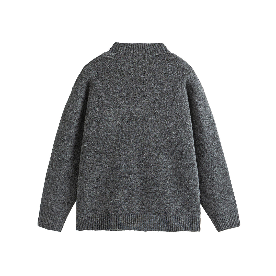 Unisex Grobgestrickte Boxy-Strickjacke mit Knopfleiste, Rundhalsausschnitt und aufgesetzten Taschen Drune