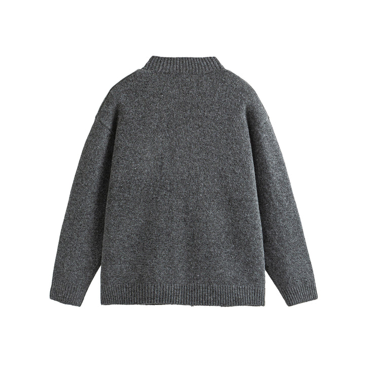 Unisex Grobgestrickte Boxy-Strickjacke mit Knopfleiste, Rundhalsausschnitt und aufgesetzten Taschen Drune