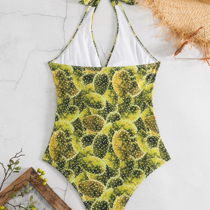 Damen Einteiler Badeanzug mit verspieltem Knoten-Design und floralem Muster Drune