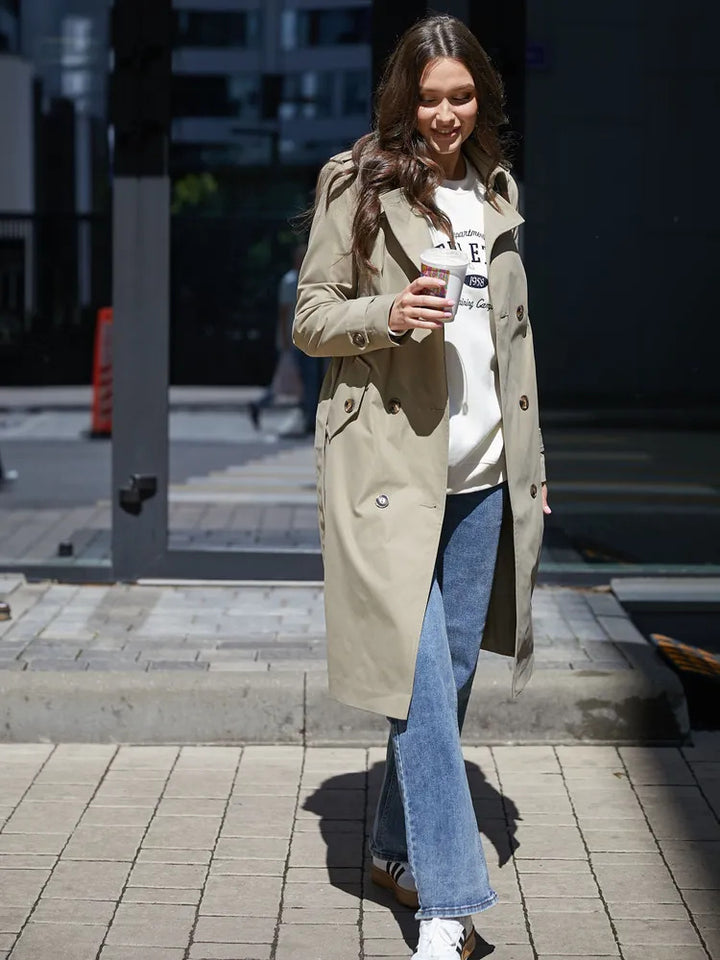 Damen Trenchcoat mit doppelter Knopfleiste und Taillengürtel Drune