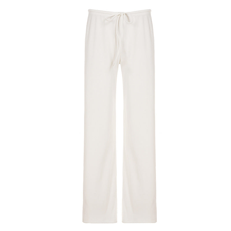 Damen Lässige Lounge-Hose mit weitem Bein, elastischem Bund und Kordelzug Drune