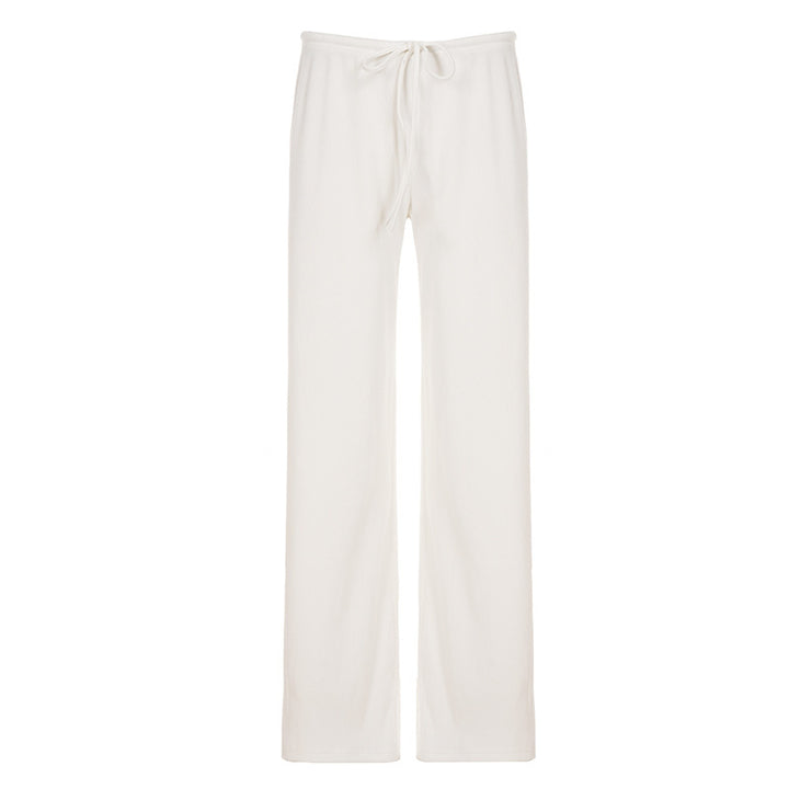 Damen Lässige Lounge-Hose mit weitem Bein, elastischem Bund und Kordelzug Drune