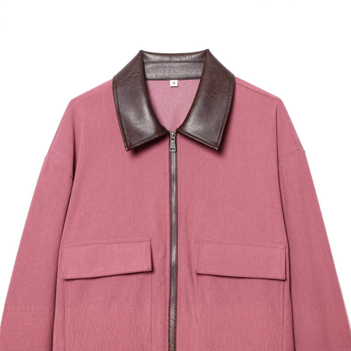 Damen nan cropped Cordjacke mit übergroßem Kunstlederkragen, Metallreißverschluss und großformatigen Pattentaschen Drune