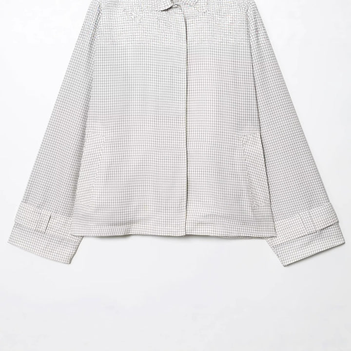 Damen 50+ Oversize Cropped Blousonjacke mit Karomuster und Kontrastkragen Drune