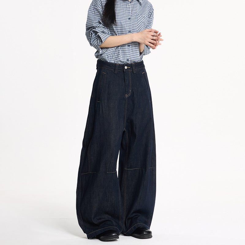 Damen Extraweite High‑Waist Denim‑Hose mit bodenlangem weitem Bein Drune
