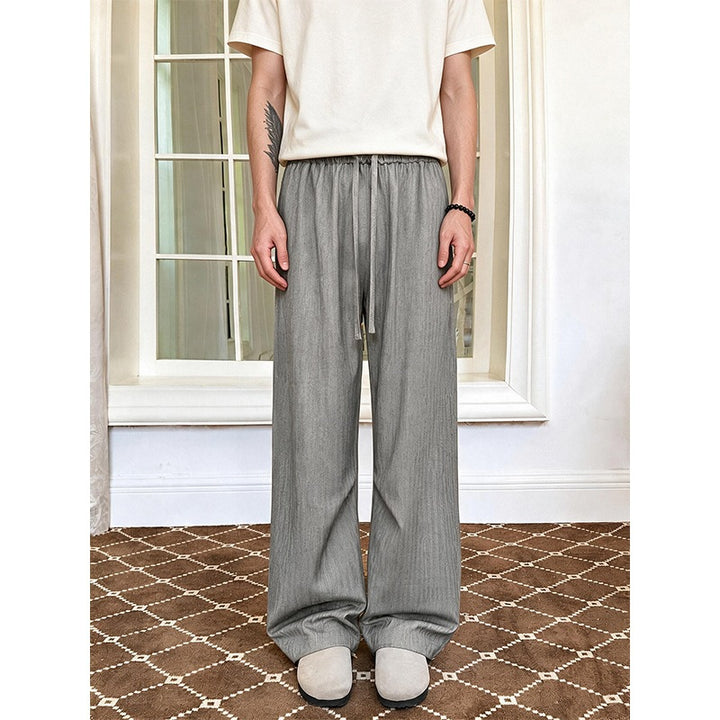Herren Weit geschnittene Nadelstreifen-Hose mit elastischem Bund und Kordelzug Drune