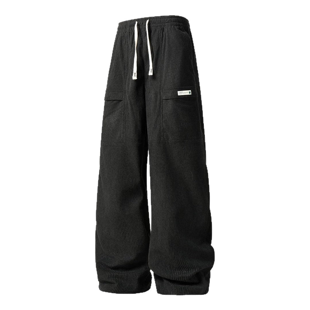 Herren Weite Cord-Cargohose mit Tunnelzugbund, Klapptaschen & gerippter Struktur Drune