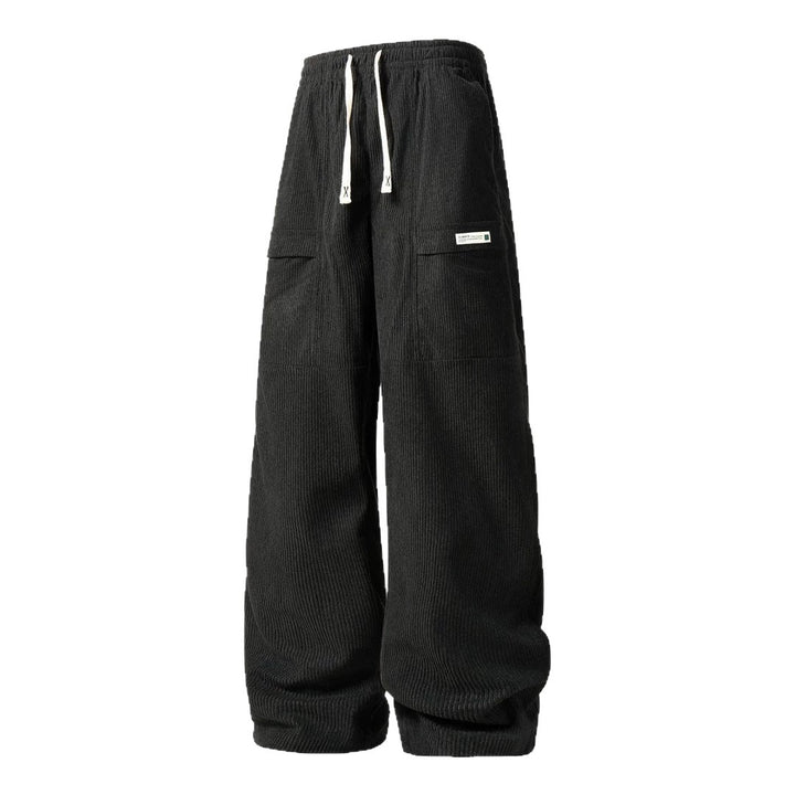 Herren Weite Cord-Cargohose mit Tunnelzugbund, Klapptaschen & gerippter Struktur Drune