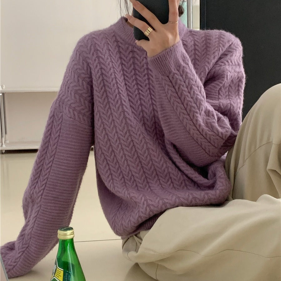 Damen Strickpullover mit strukturierter Zopfmusterung und lässigem Schnitt Drune