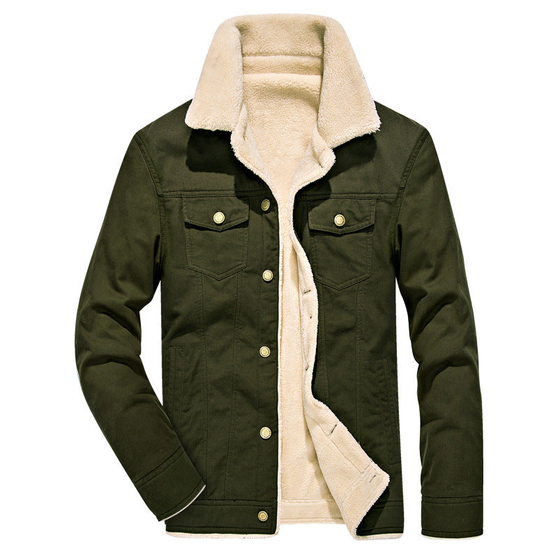 Herren Canvas-Truckerjacke mit durchgehendem Sherpa-Innenfutter und Umlegekragen Drune