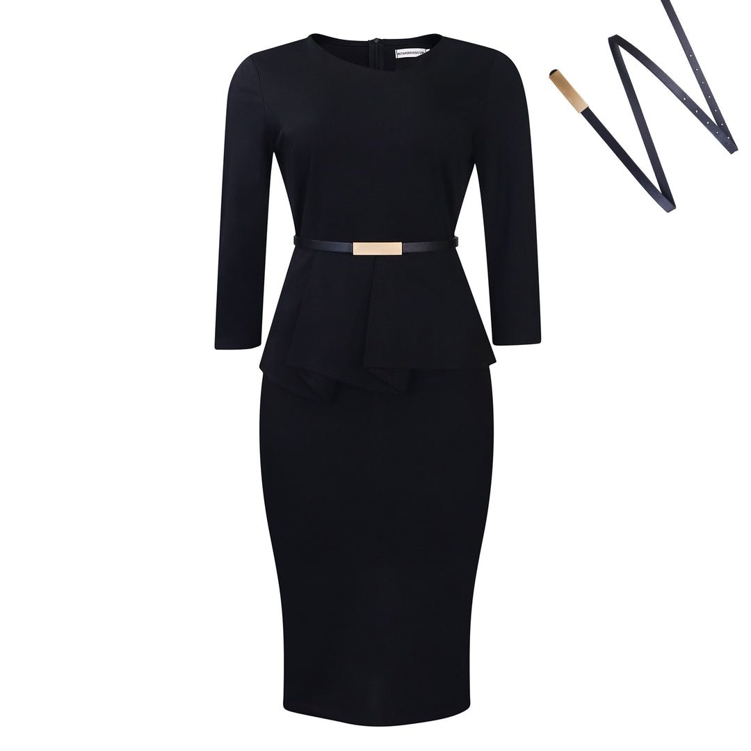 Damen Midi-Kleid mit elegantem Peplum-Schnitt und schmaler Silhouette Drune