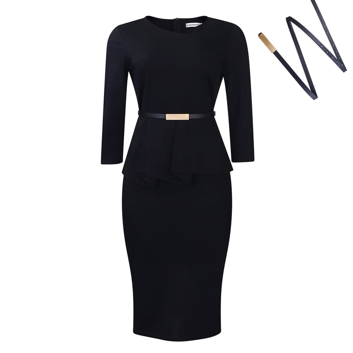 Damen Midi-Kleid mit elegantem Peplum-Schnitt und schmaler Silhouette Drune