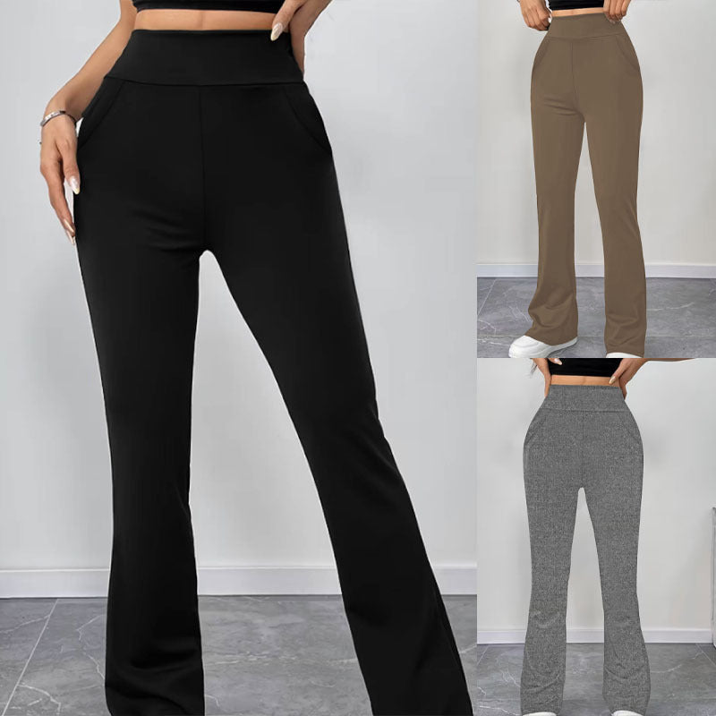 Damen Schlaghose aus Stretch‑Strick mit hohem Bund und Eingrifftaschen Drune