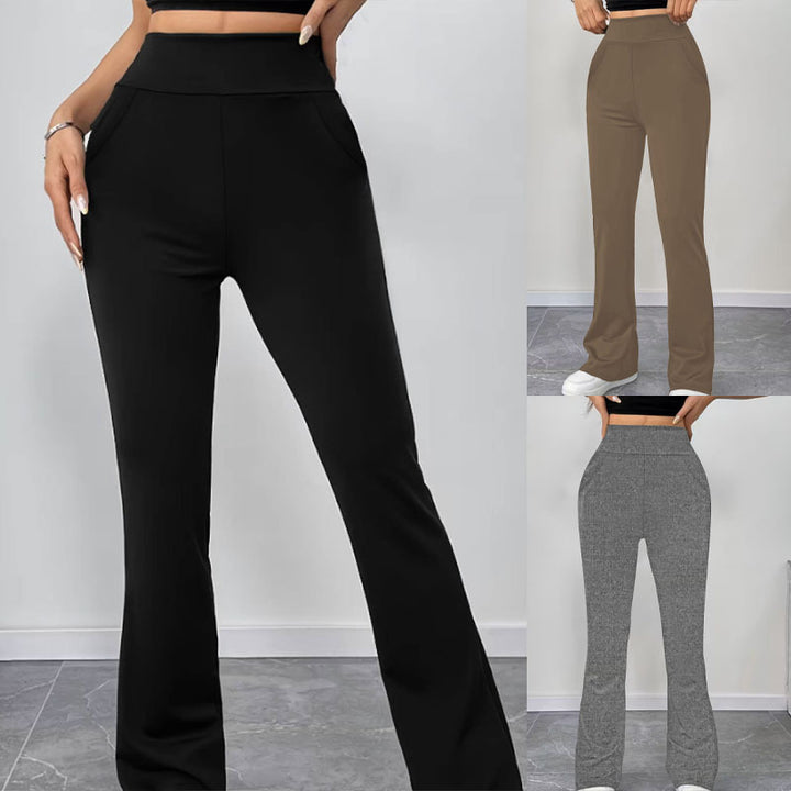Damen Schlaghose aus Stretch‑Strick mit hohem Bund und Eingrifftaschen Drune