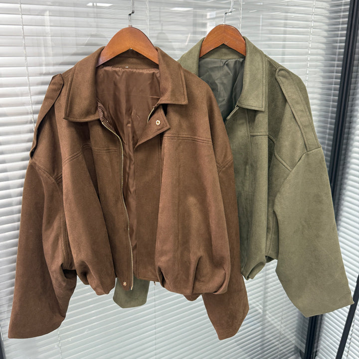 Damen Oversize-Cropped Jacke mit Balloon-Saum und Schulter-Cutouts Drune